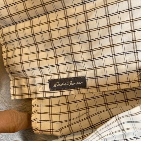 Eddie Bauer Mens Shirt Large Beige/Brown Relaxed Fit Plaid Long Sleeve Button-Up - Picture 7 of 8
